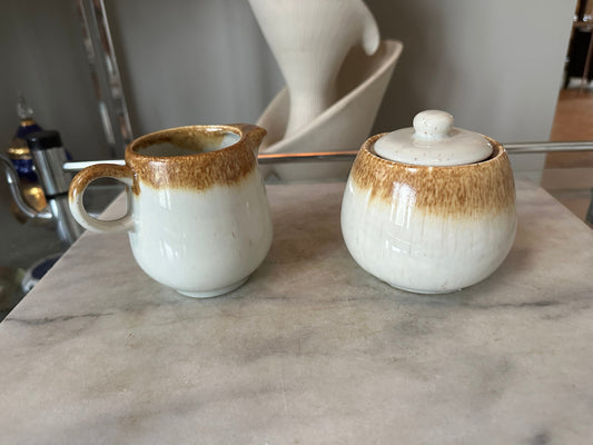 Vintage McCoy Sugar Bowl and Creamer 7020 in a Gray/Brown Drip Glaze