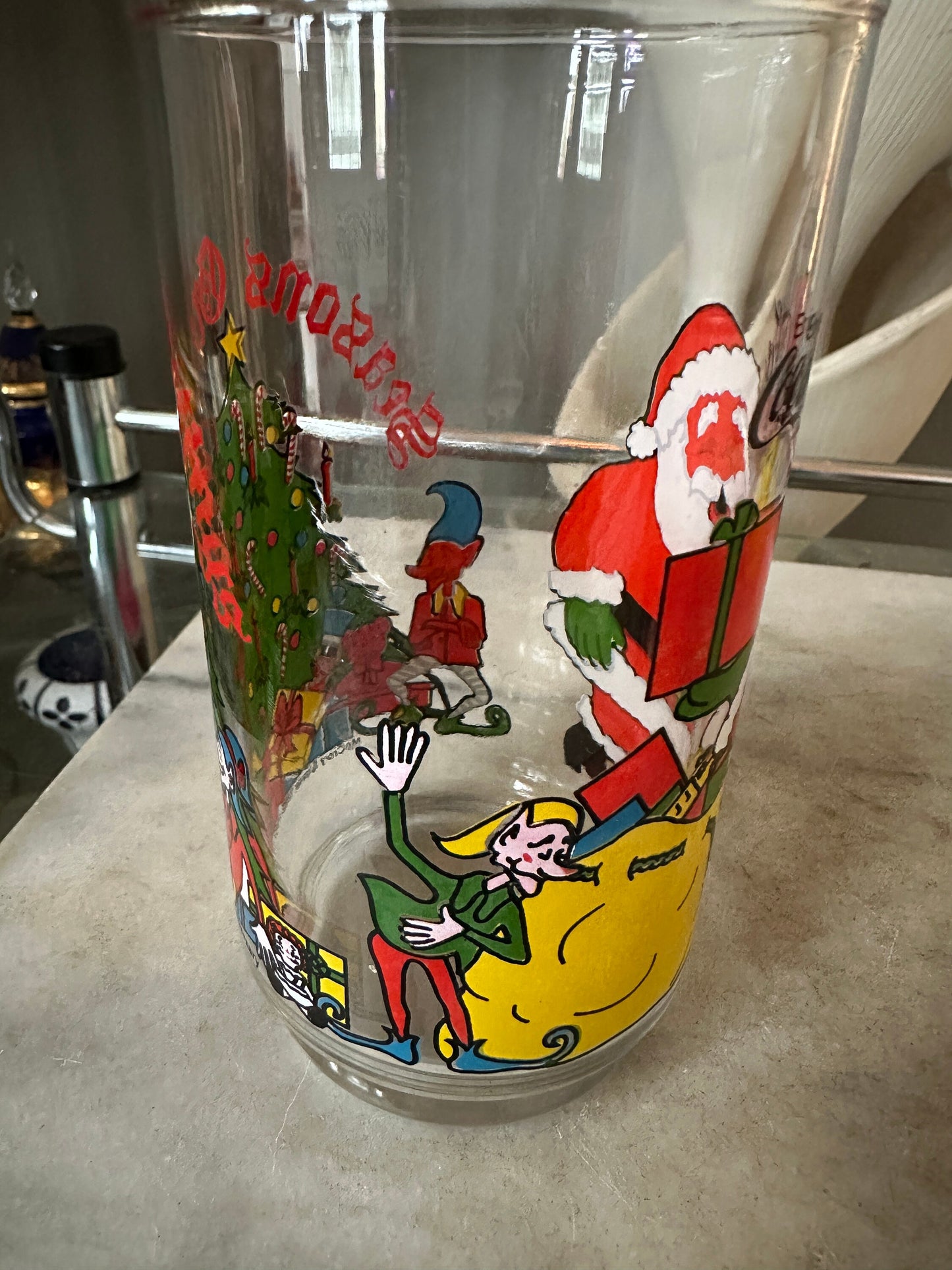 Coca Cola Vintage Glasses Set Of 2 Santa Claus Christmas Tree Drinking Glasses