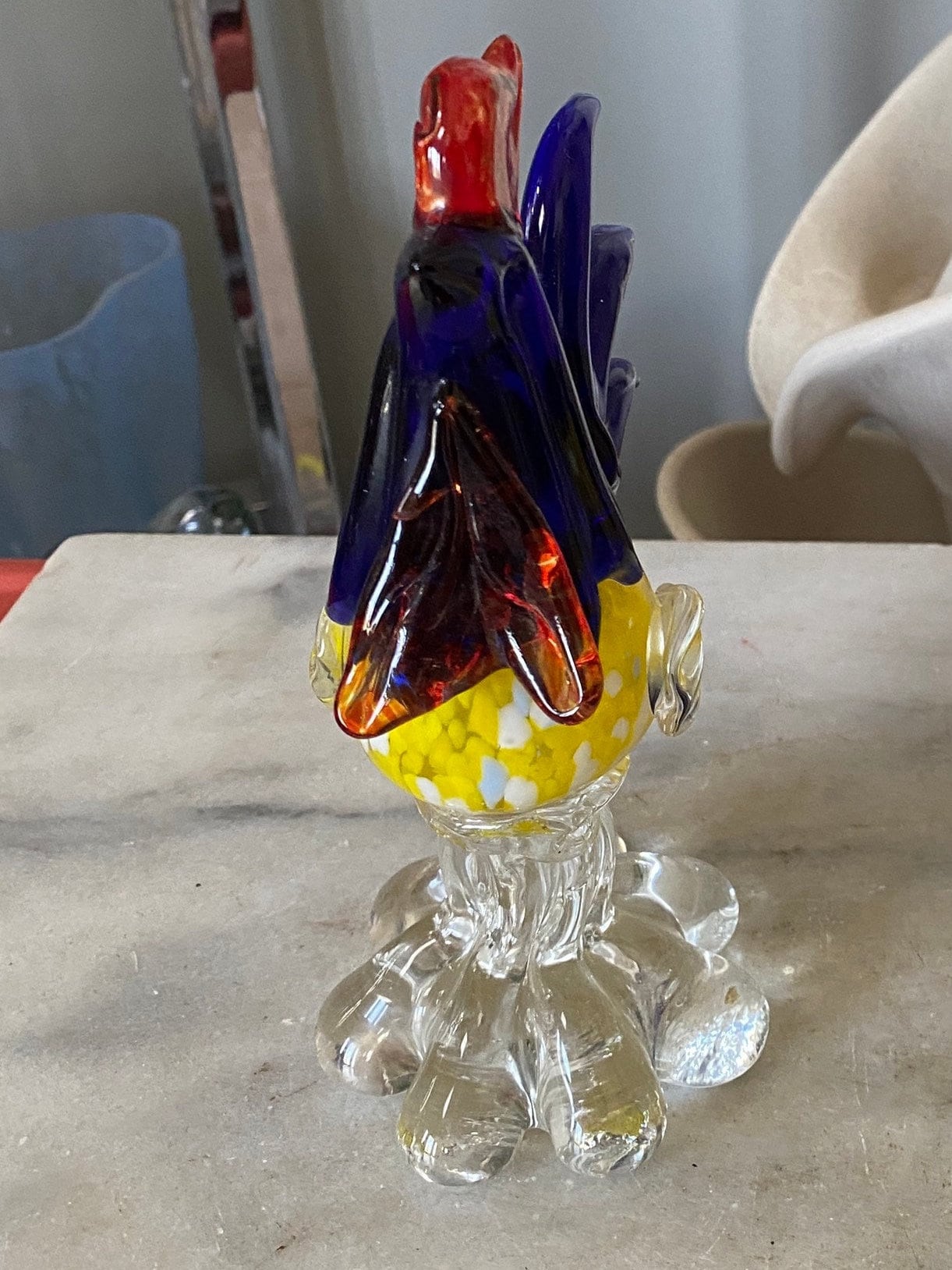 Vintage Murano Style Art Glass Rooster Blue, Red, Yellow & Orange |MCM Art Glass Rooster