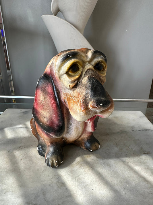 Vintage Chalkware Bassett Hound Coin Piggy Bank Droopy Ears | Carnival Prize Chalkware Basset Hound Bank