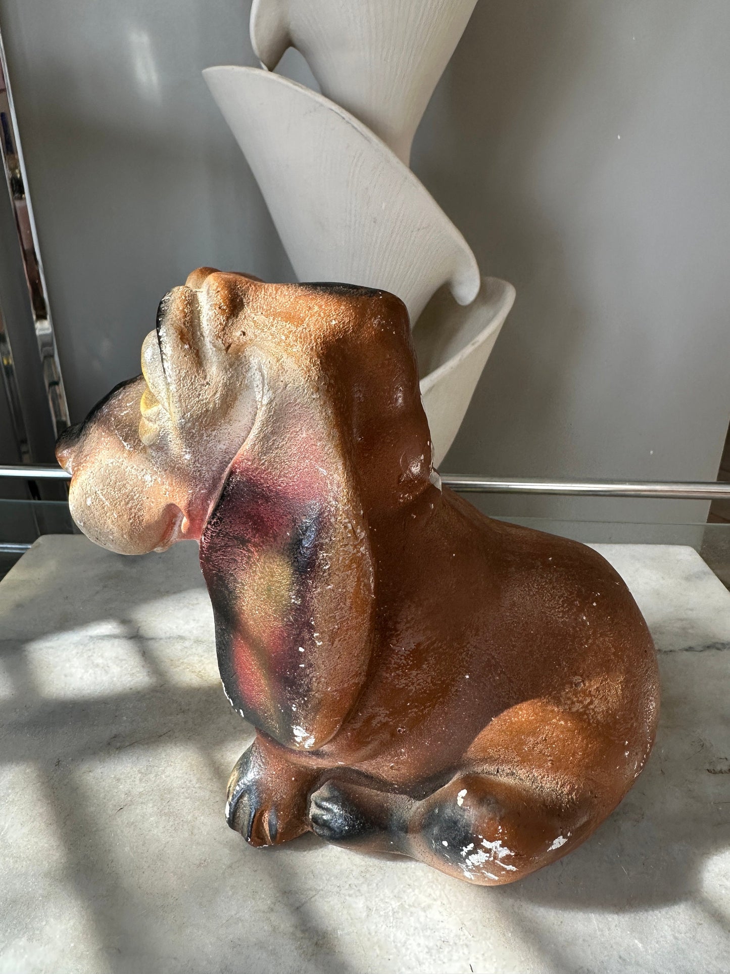 Vintage Chalkware Bassett Hound Coin Piggy Bank Droopy Ears | Carnival Prize Chalkware Basset Hound Bank