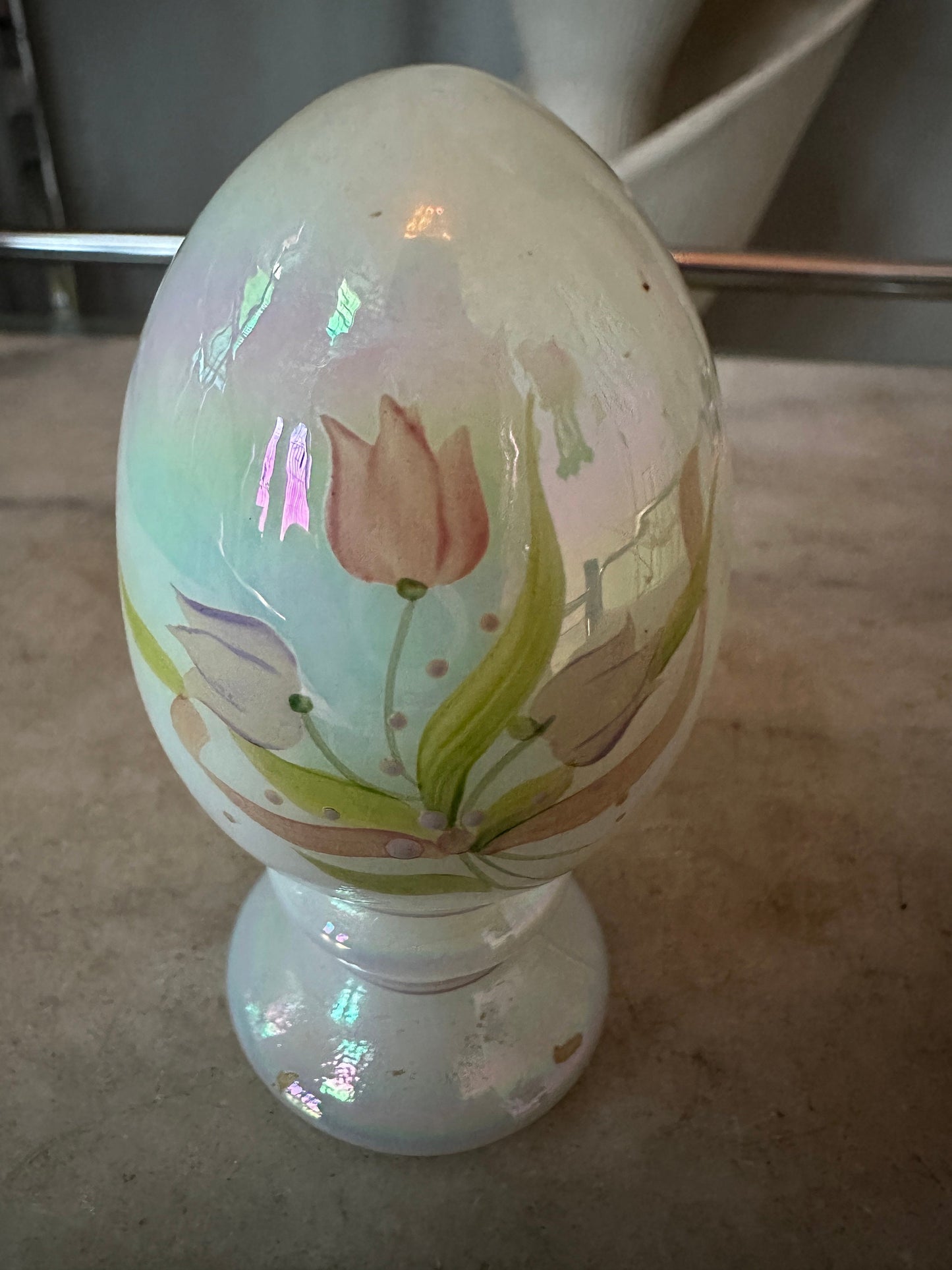 Limited Edition Fenton Tulips Pedestal Egg Artist Signed