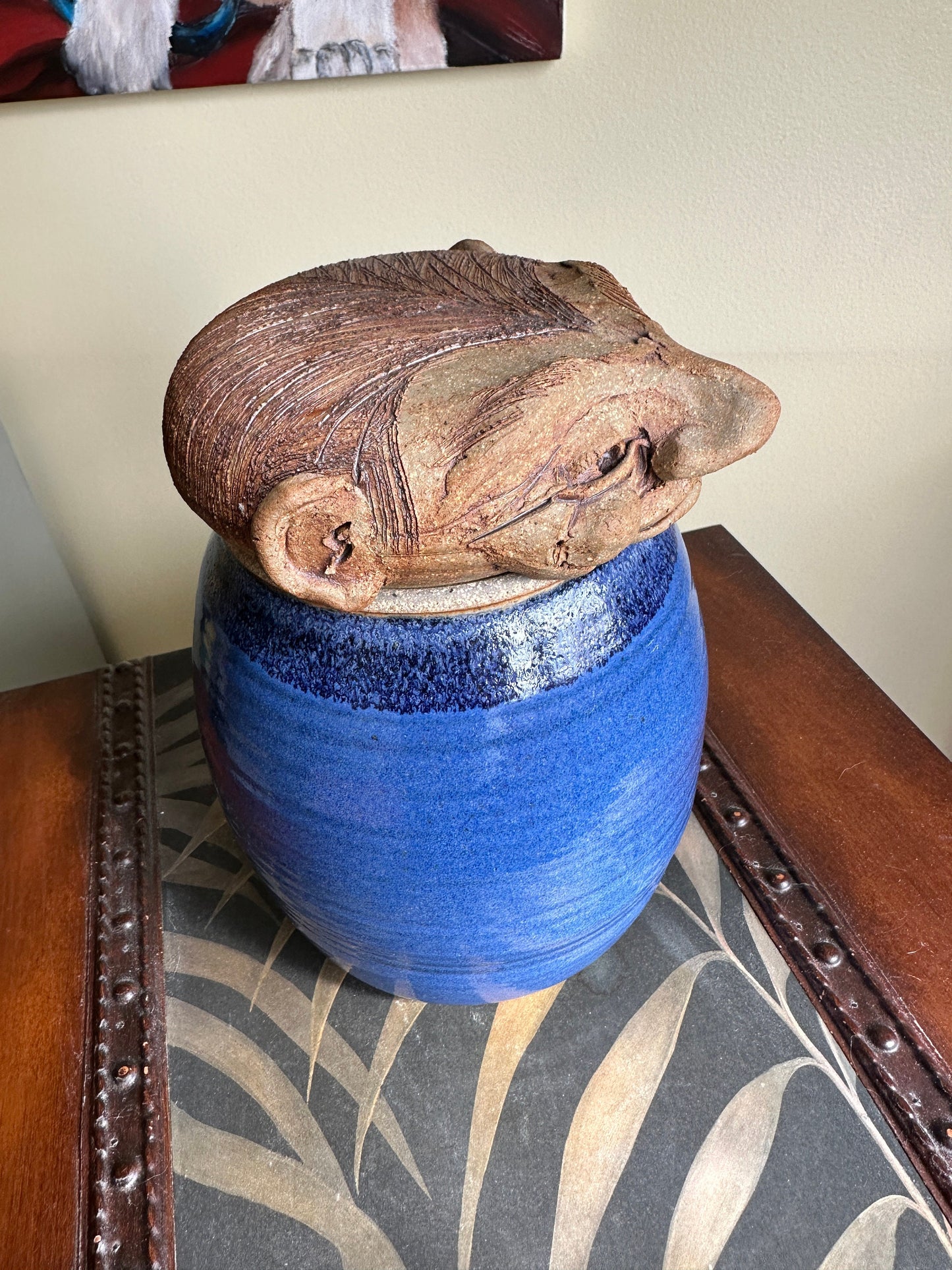 Unique Vintage Artist Created Pottery Canister | Man Head as Lid | Stoneware Pottery Cankstwr