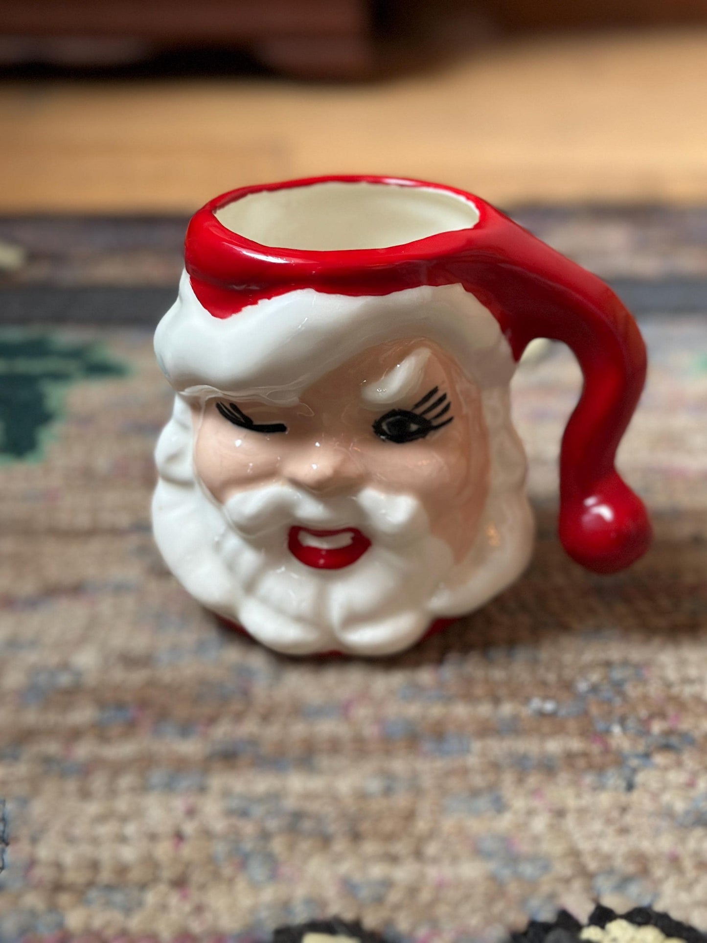Vintage Christmas Santa Face Mug - Winking Eye Santa | Shabby Chic Santa