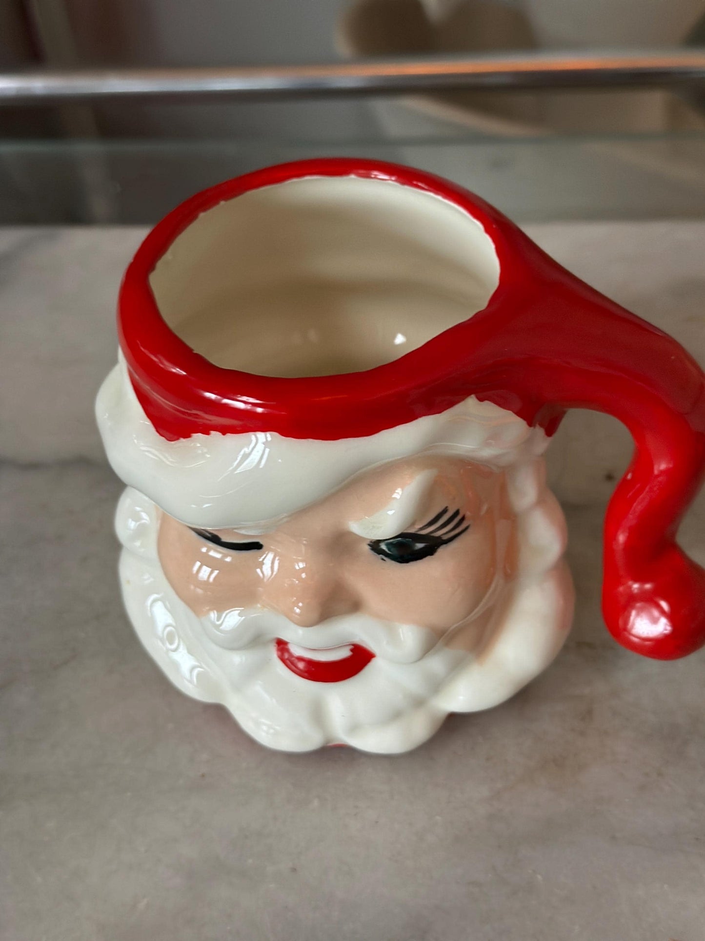 Vintage Christmas Santa Face Mug - Winking Eye Santa | Shabby Chic Santa