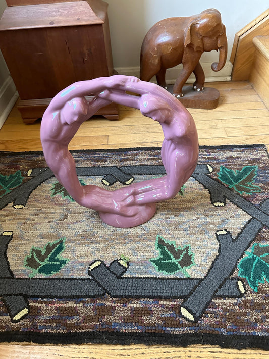 Vintage Haeger Pottery Circle of Love Sculpture: Mauve Pink Art Deco Ceramic