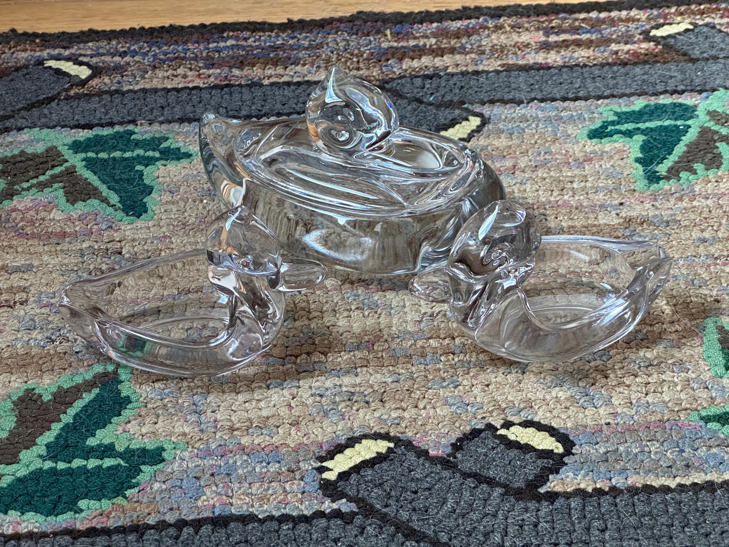 Vintage Duck glass cigarette box and two (2) matching ashtrays | MCM Art Glass Duck Dish and Ashtrays | Mid Centurg Modern Decor