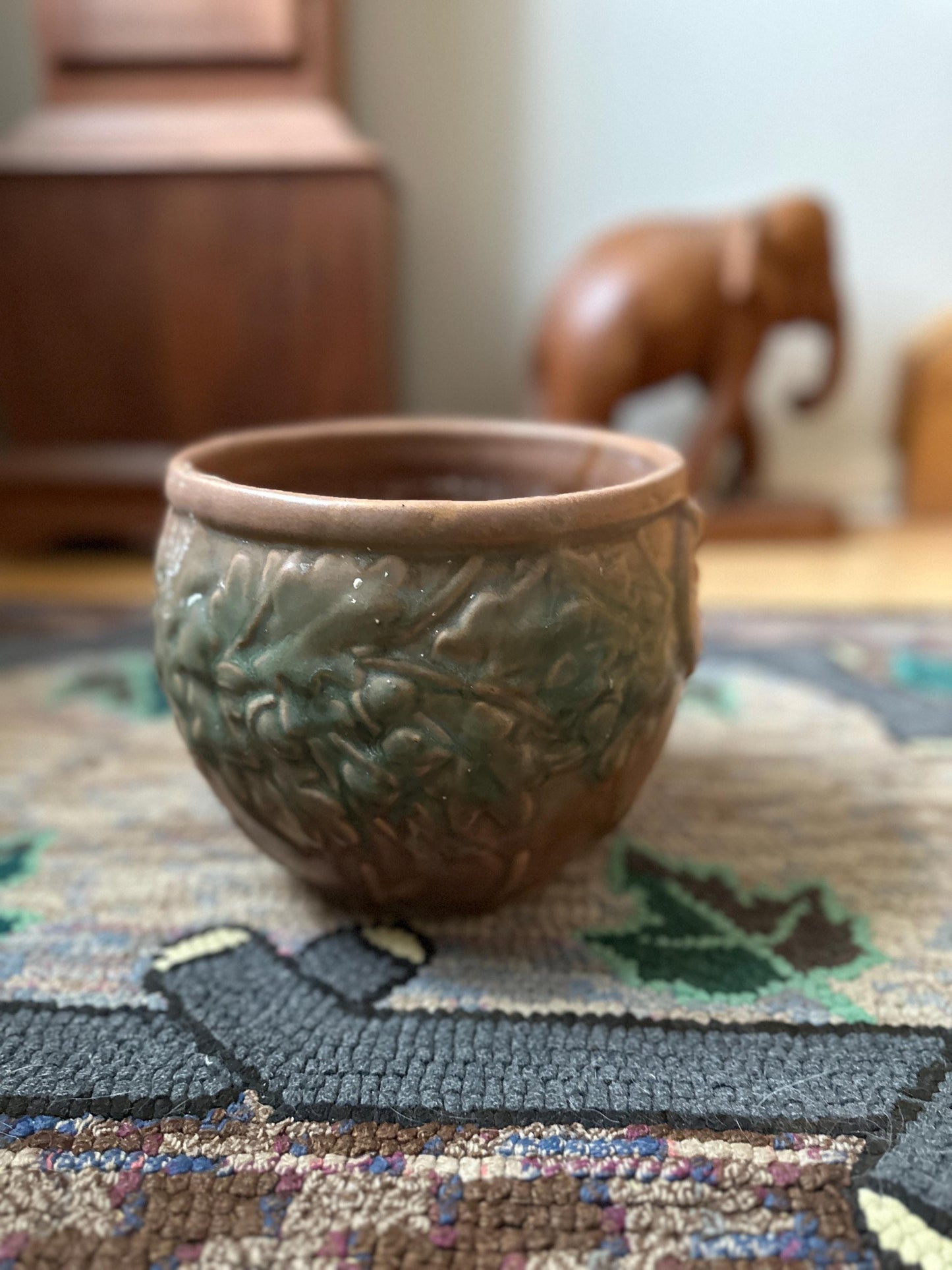 Vintage McCoy Acorn Oak Leaf Jardiniere, Planter, Brown and Green Rare 1930s Flower Pot