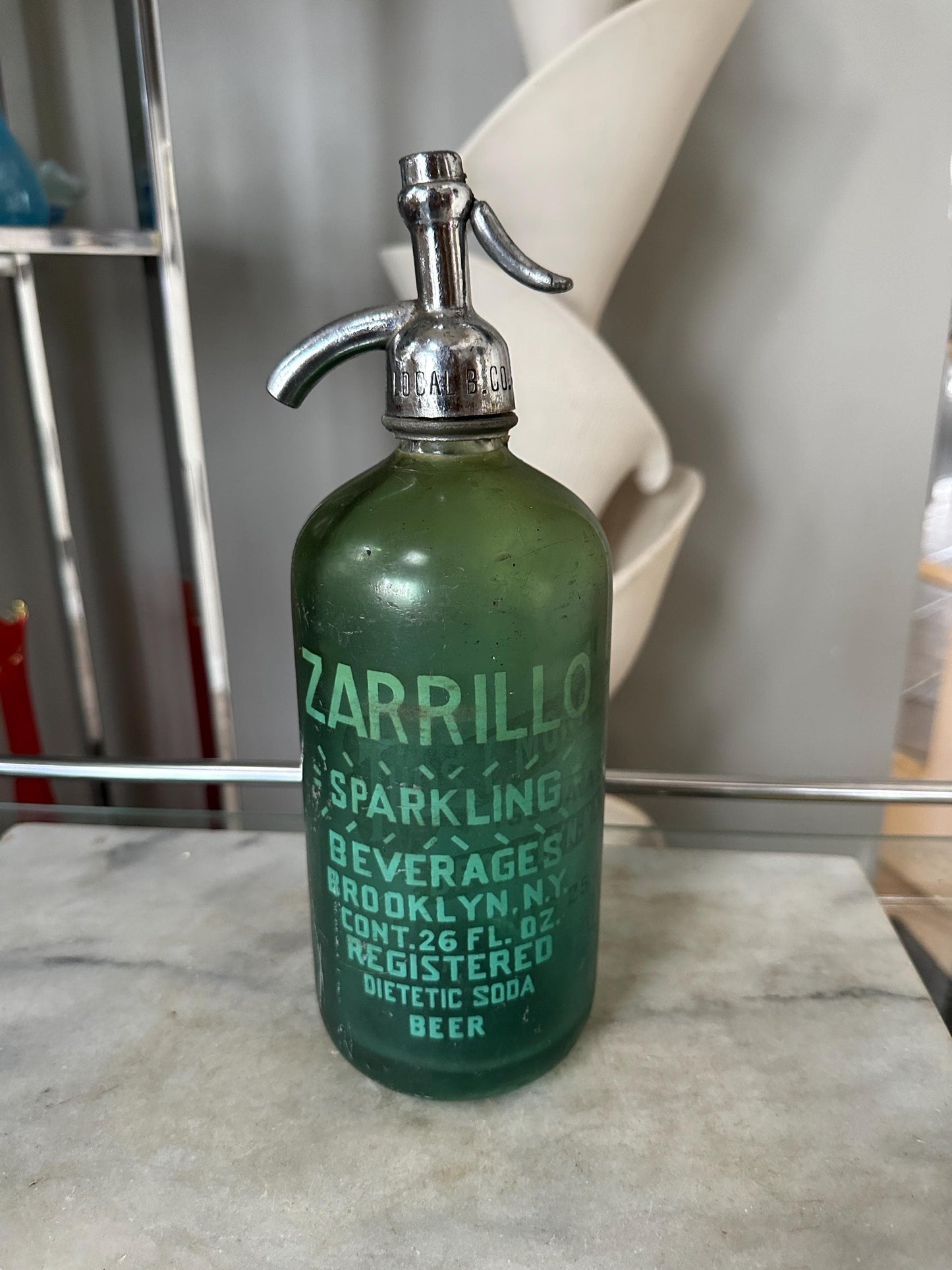 Antique Zarrillo Brooklyn Blue Glass Seltzer Bottle
