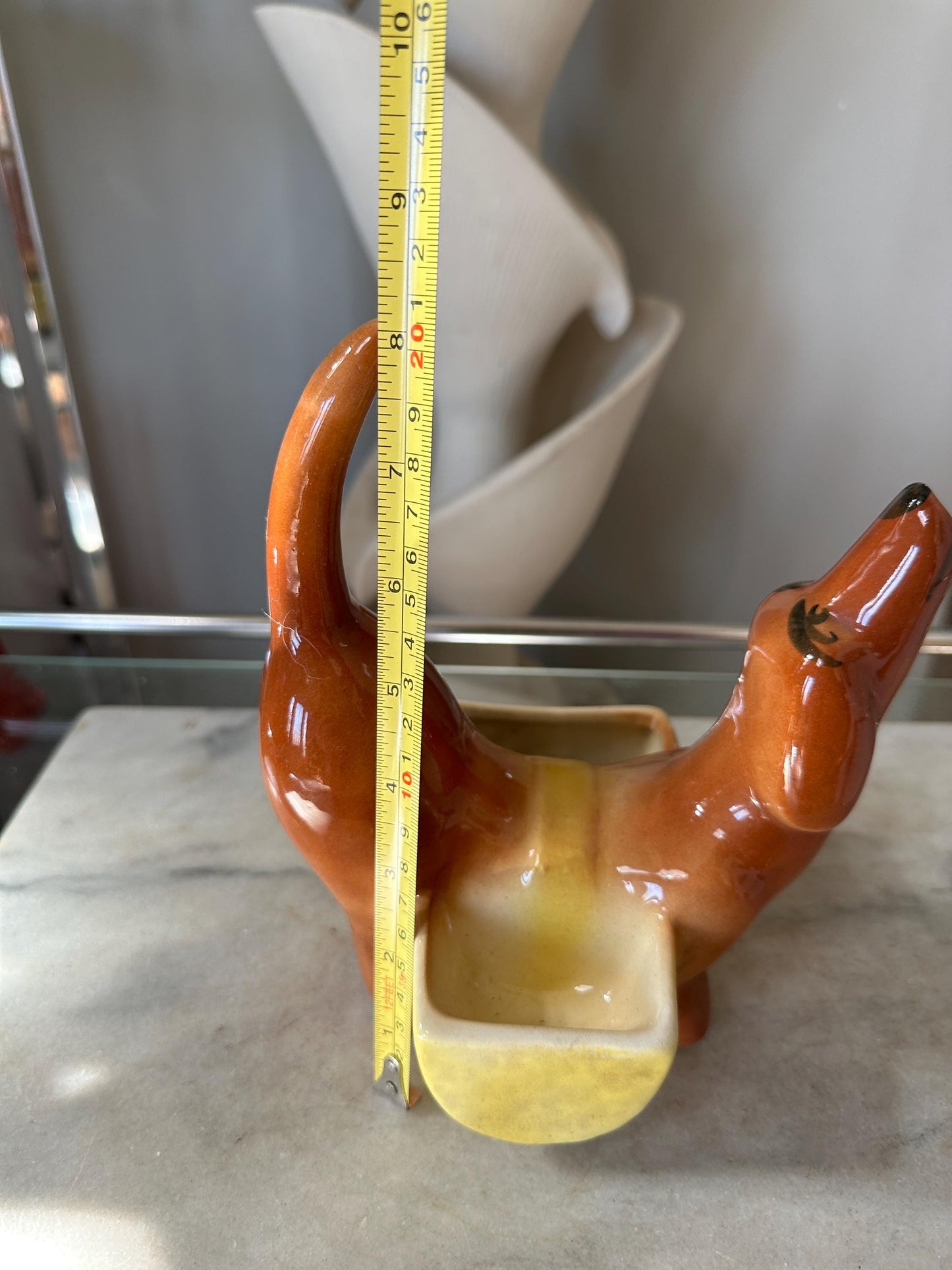 1950s A.L. Hirsch Ceramic Dachshund Dresser Caddy & Planter