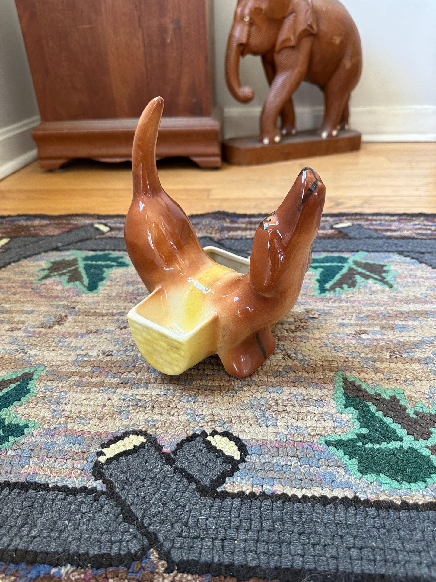 1950s A.L. Hirsch Ceramic Dachshund Dresser Caddy & Planter