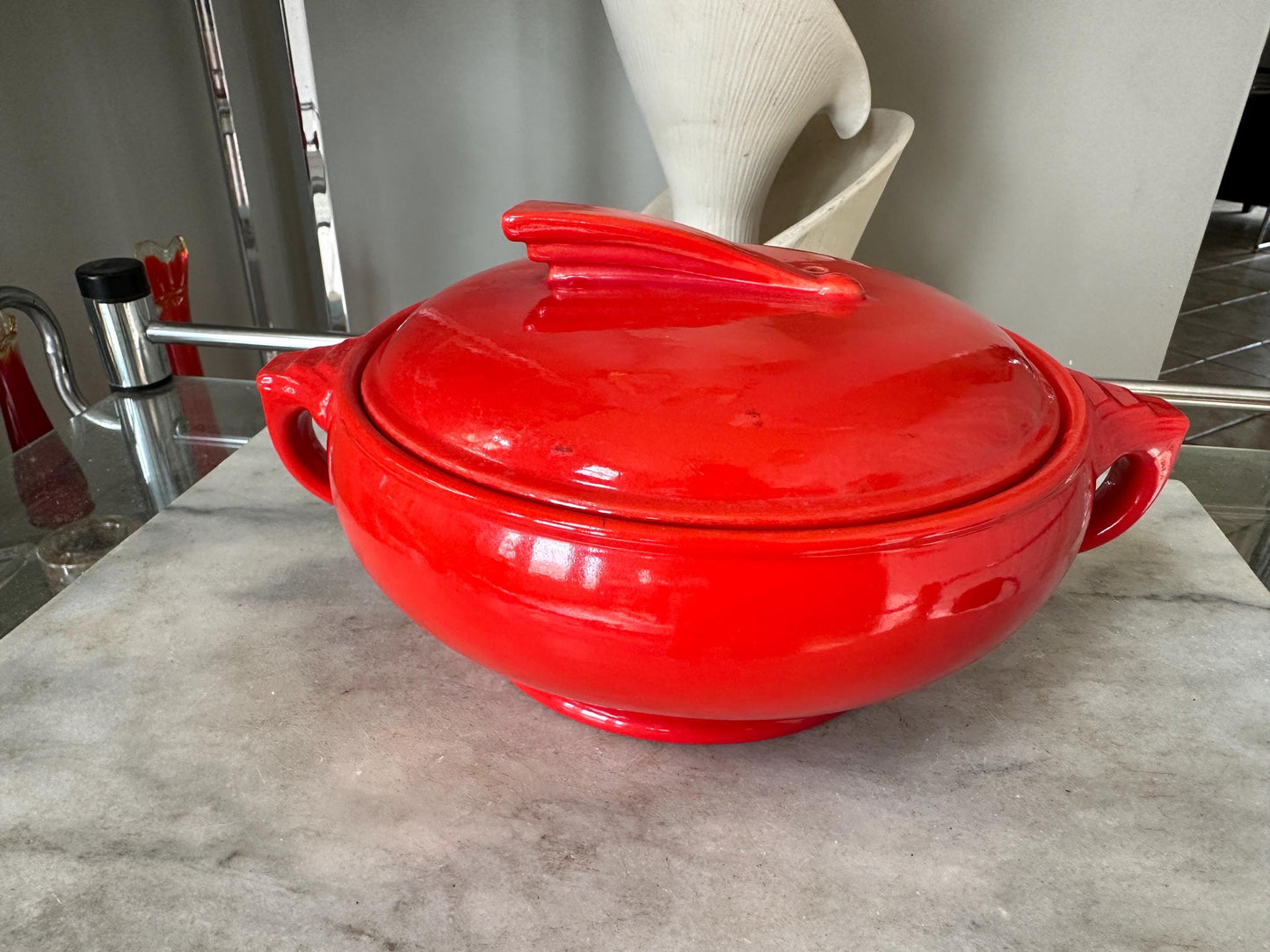 Vintage 1940s Red Hall Pottery Art Deco Crock with Lid