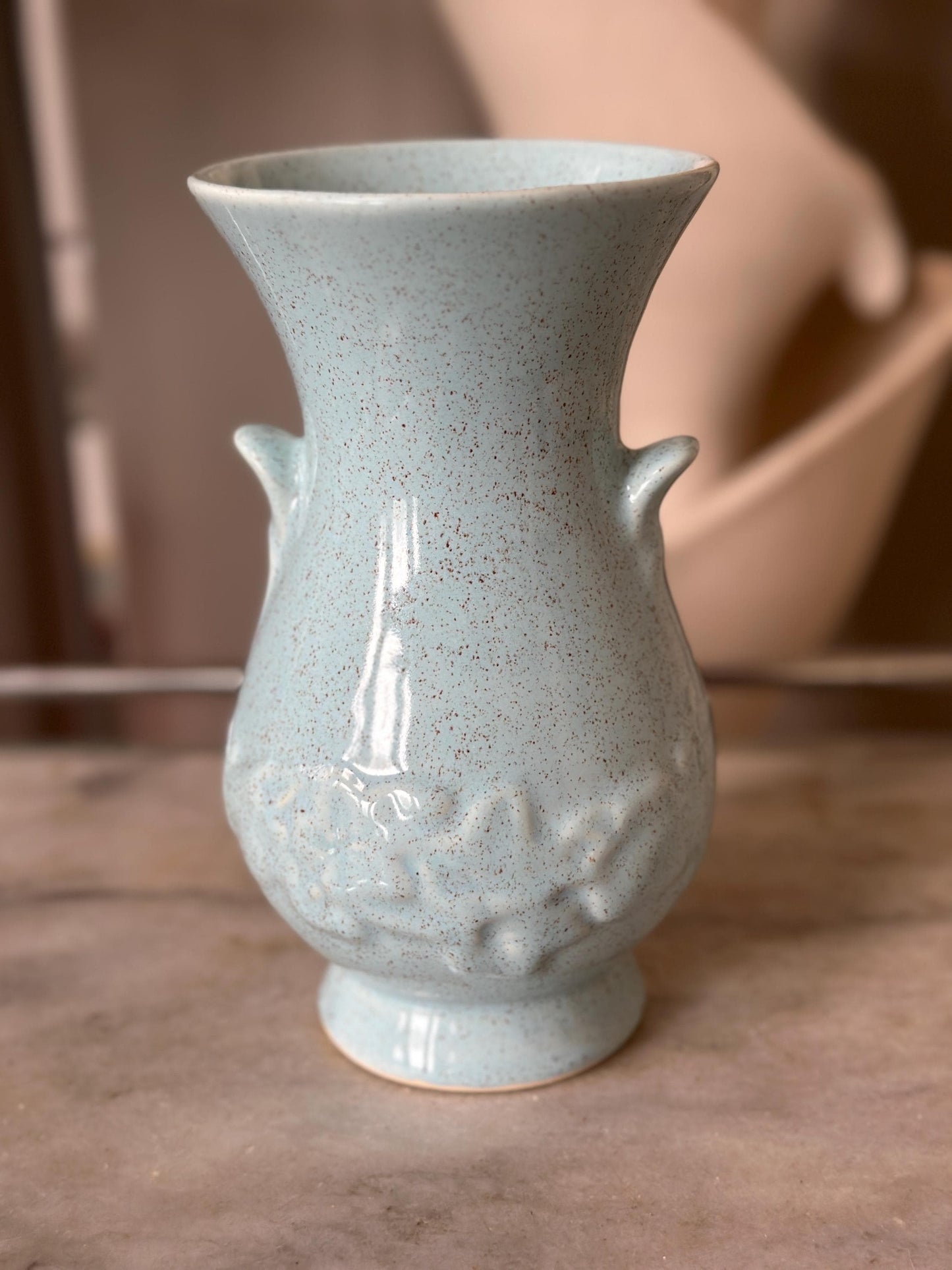 Vintage Brush McCoy Vase: Aqua Speckled Ceramic Vase, USA Pottery