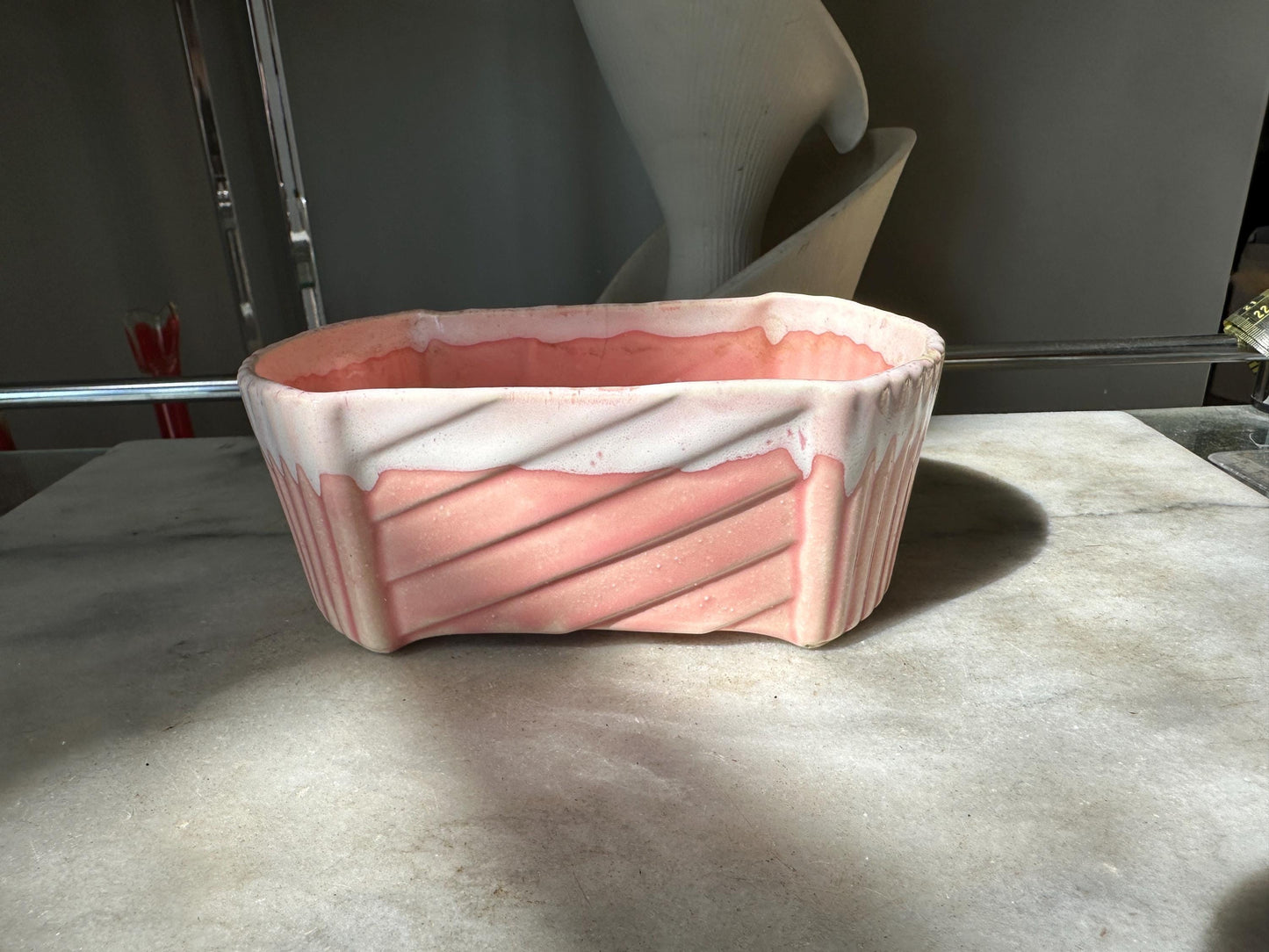 Vintage 1960’s UPCO 200-6 USA Pink Rectangle Planter With White Drip