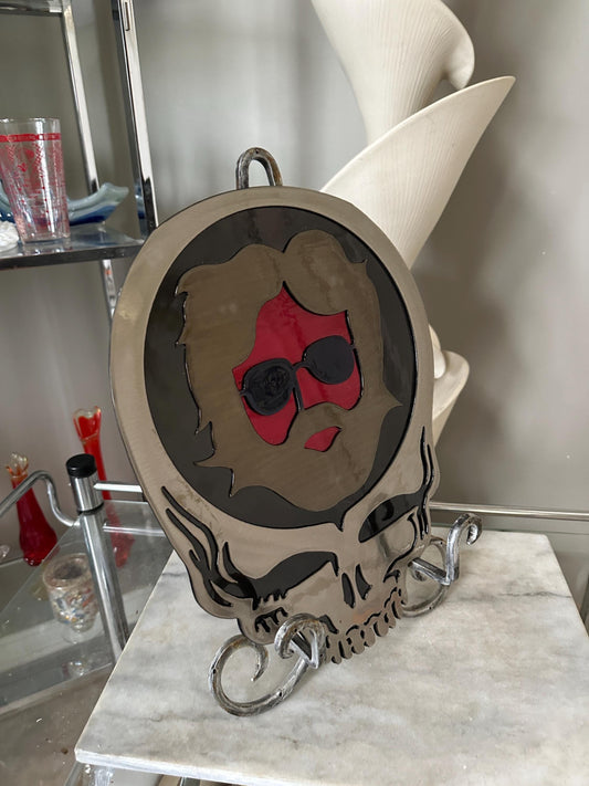 Grateful Dead-Inspired Jerry Garcia Metal Wall Art | Garcia in Iconic Grateful Dead Logo | 11.5"x15" | Coated Steel with Resin Finish