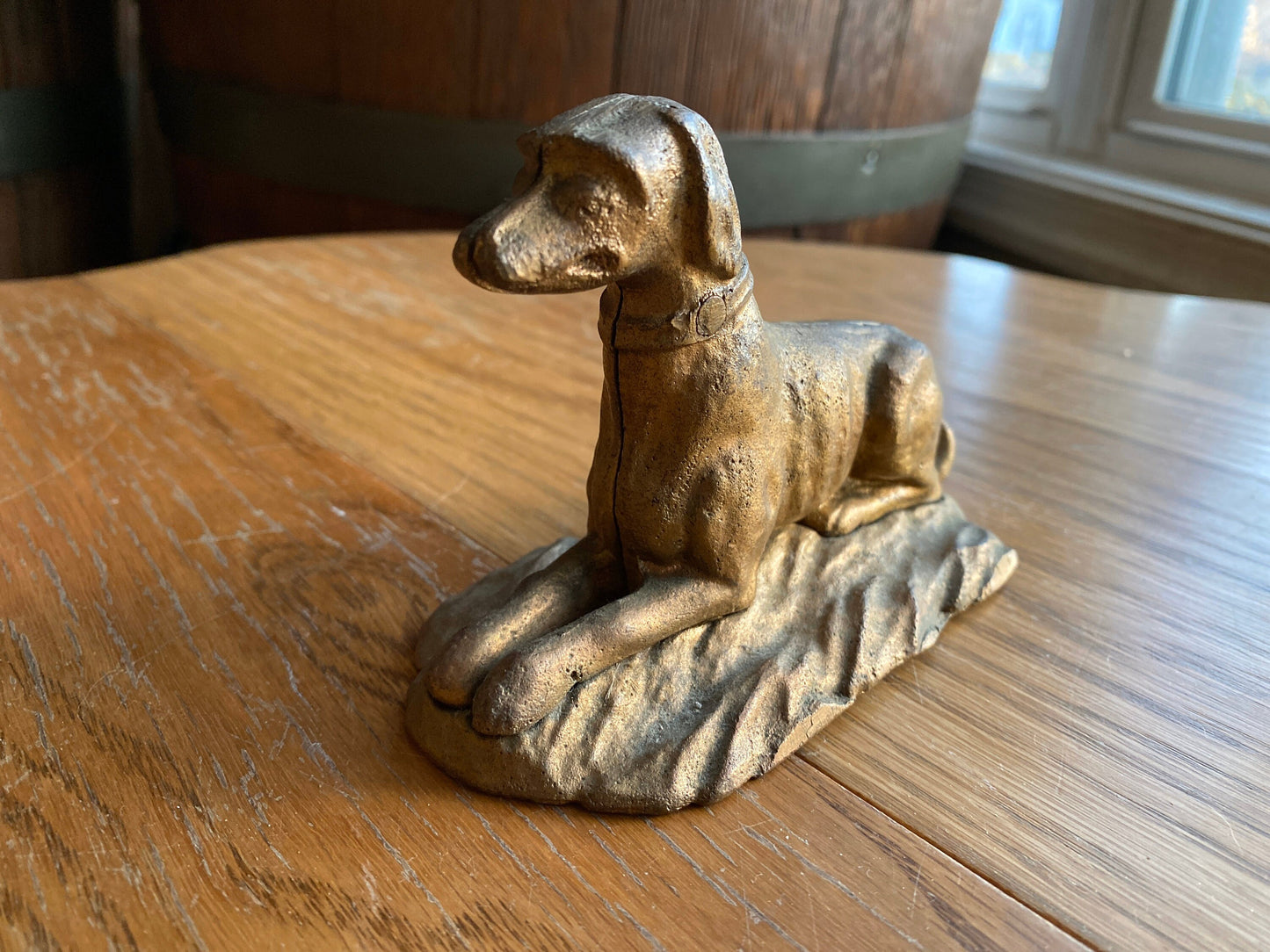 Vintage Gold Cast Iron Dog Paperweight IRISH ENGLISH Setter 5 Inches Nice Patina