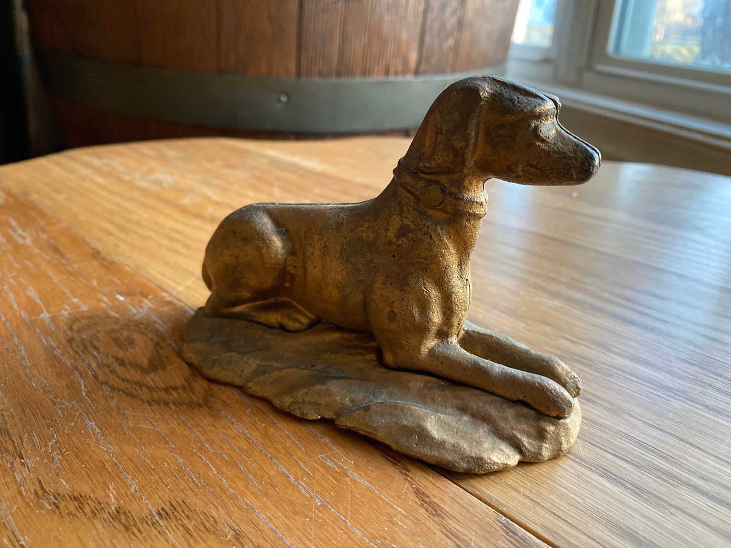 Vintage Gold Cast Iron Dog Paperweight IRISH ENGLISH Setter 5 Inches Nice Patina