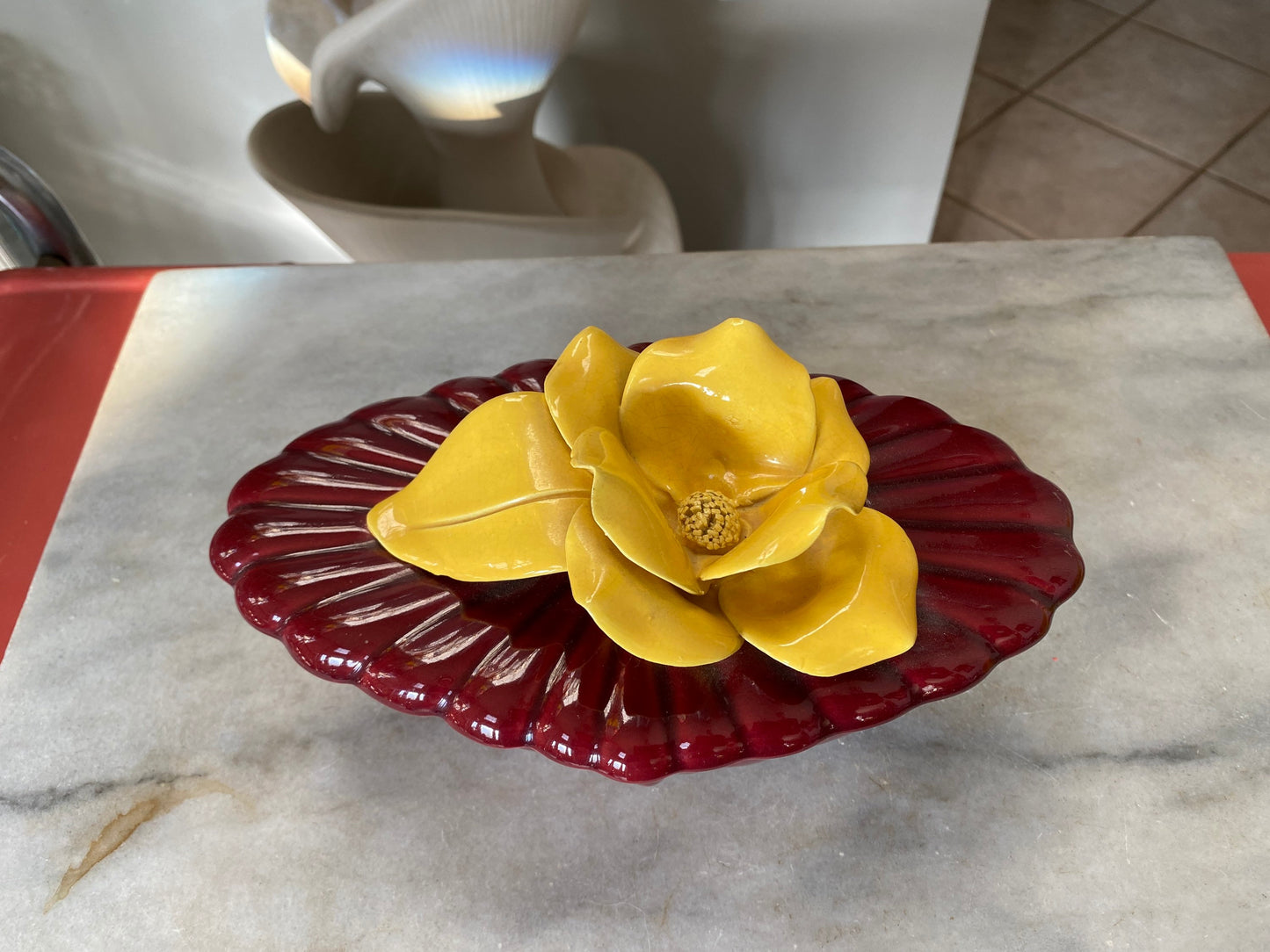 Unique Mid Century Ashtray | USA Pottery Covered Ceramic Container w Two Small Ashtrays | Daffodil Bowl | Mid Century Decor