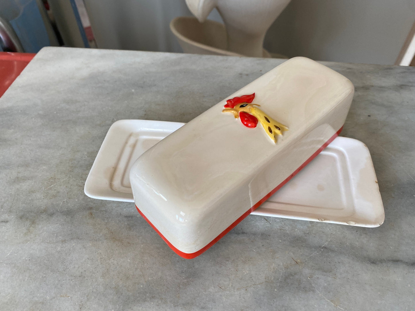 Holt Howard COQ Rouge Butter Dish | Holt Howard Red Rooster Buttwr Dish | MCM Kitchen