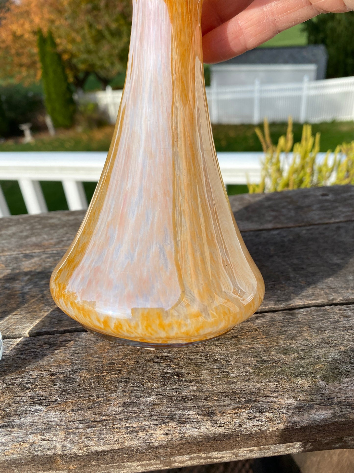 Vintage MCM Lavorazione Murano Glass Decanter Orange w/Gold Flecks Clear Lid | Made in Italy | 7.5”