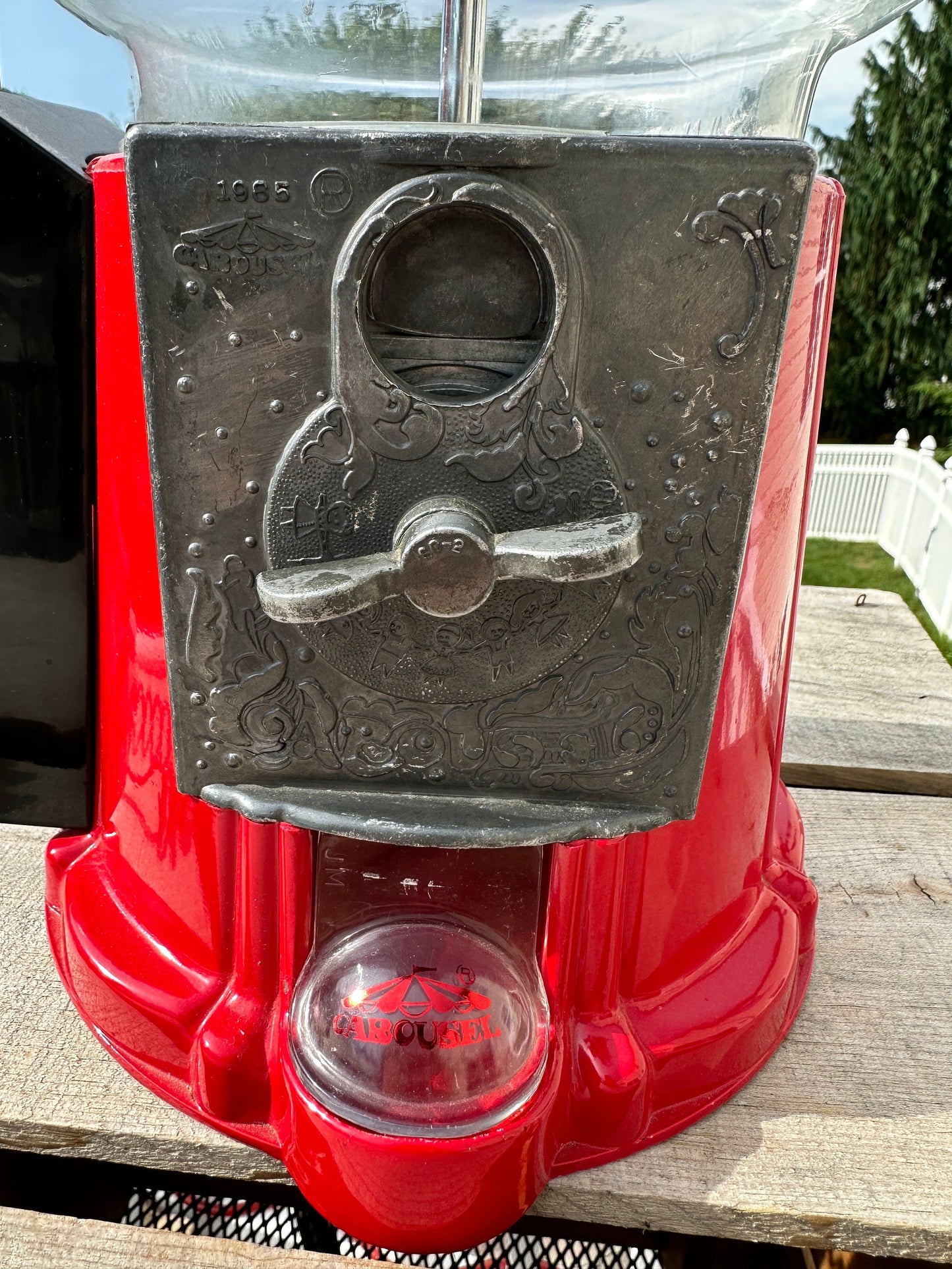 Vintage Bubble Gum Machine with Attached Telephone-Bright Red Metal Gumball Machine w/Red Plastic "Snappy" Phone by Tectel Inc-Collectible