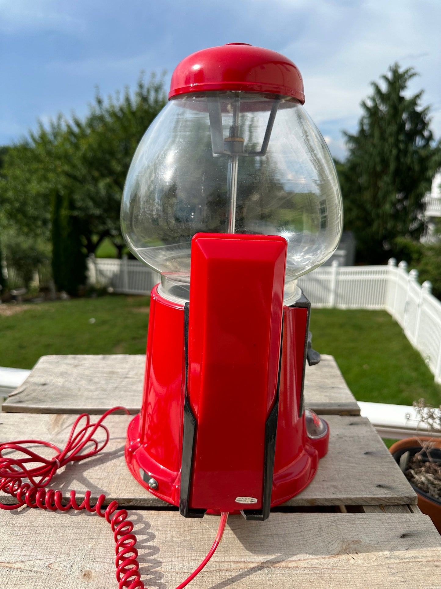 Vintage Bubble Gum Machine with Attached Telephone-Bright Red Metal Gumball Machine w/Red Plastic "Snappy" Phone by Tectel Inc-Collectible