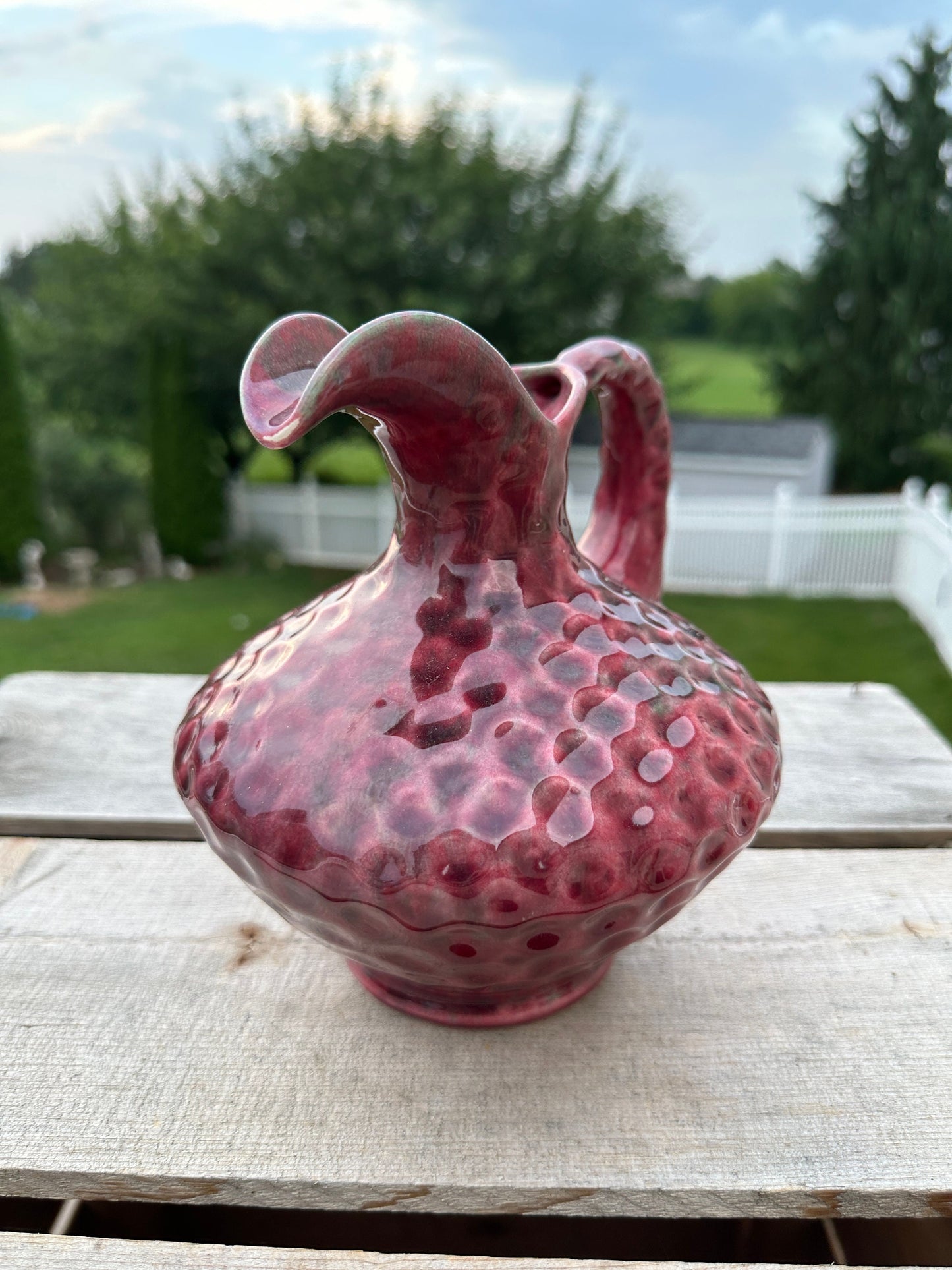 Vintage 1940's Artistic Potteries California Pitcher Dimples Pink Grey