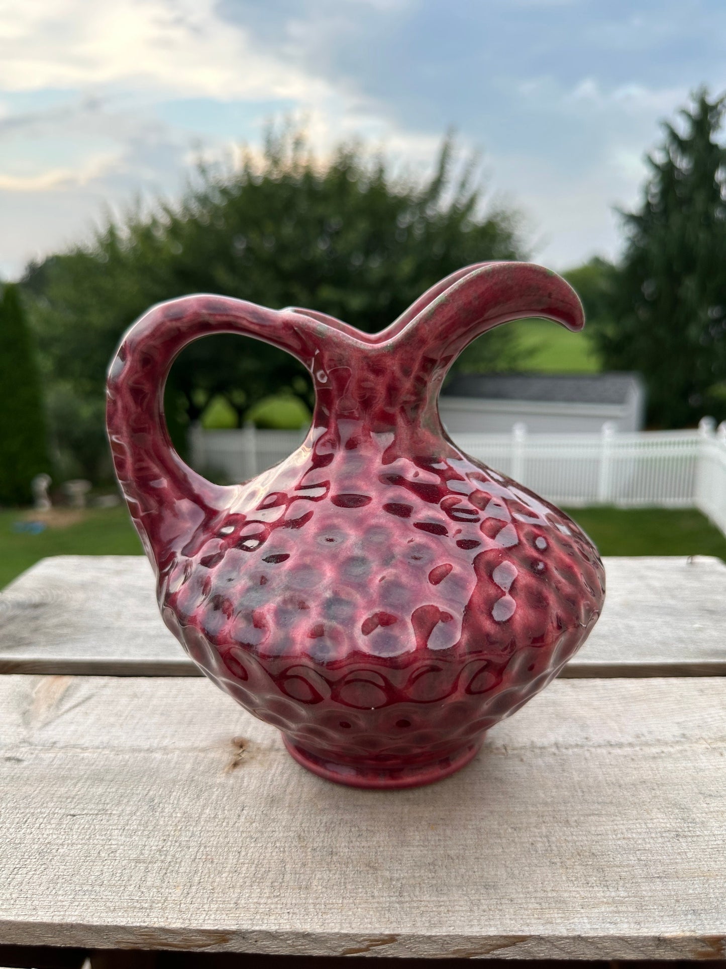 Vintage 1940's Artistic Potteries California Pitcher Dimples Pink Grey