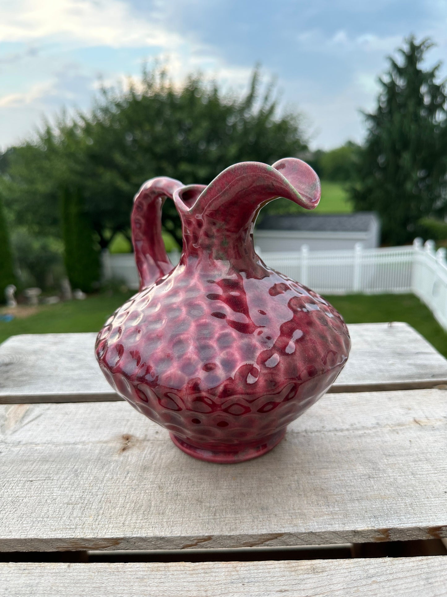 Vintage 1940's Artistic Potteries California Pitcher Dimples Pink Grey