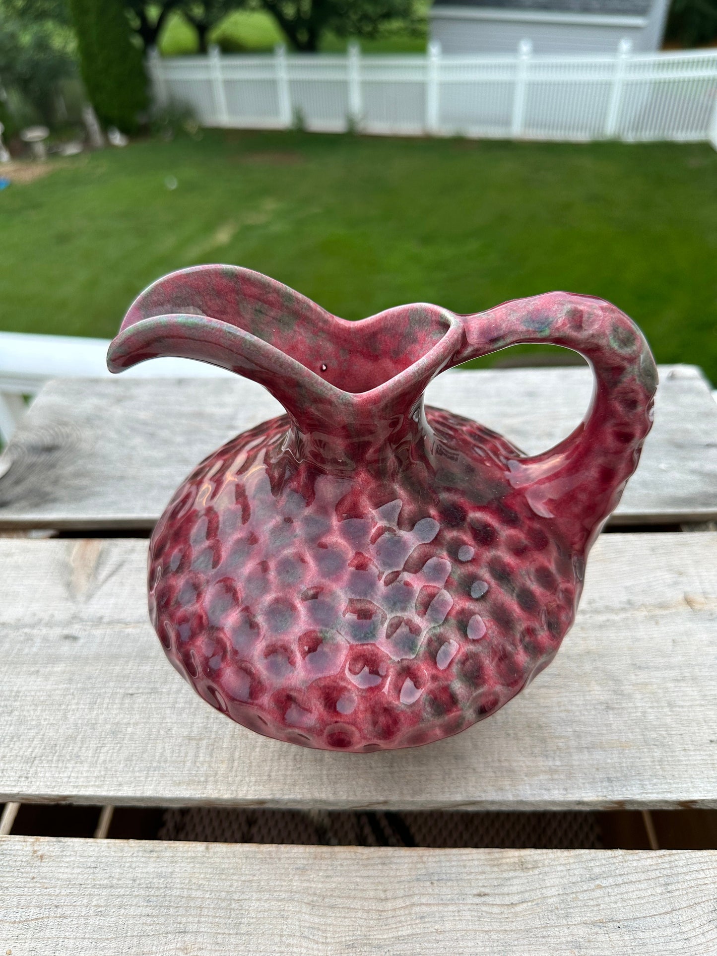 Vintage 1940's Artistic Potteries California Pitcher Dimples Pink Grey