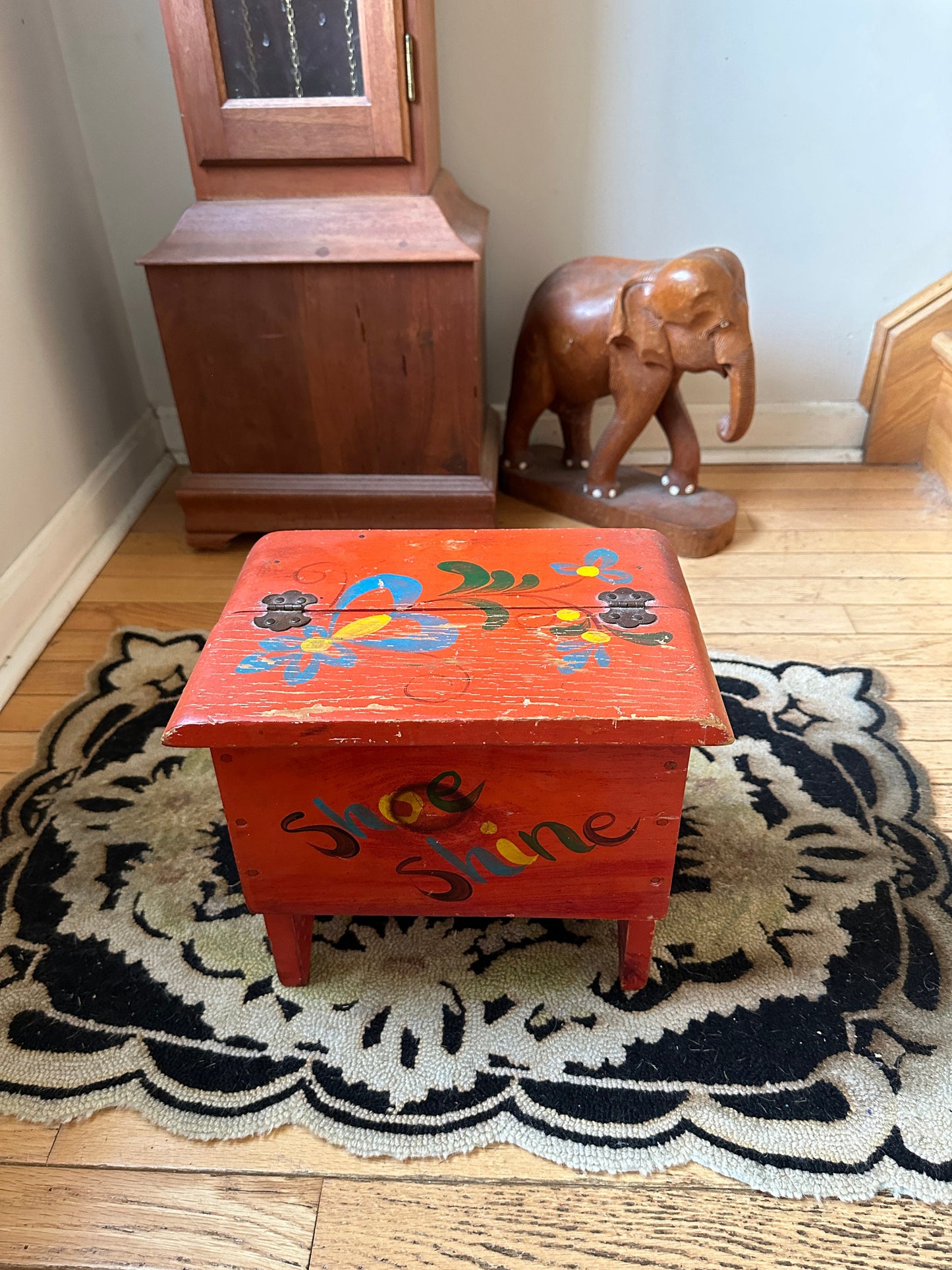 Vintage Shoe Shine Box, Shoe Shine Stool With Storage,